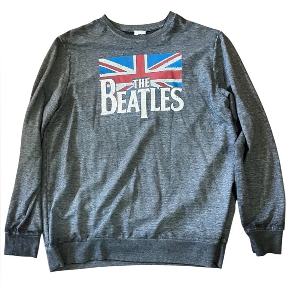 The Beatles Screen Print Long Sleeve Gray Pullover Sweatshirt NWOT Sz Men’s 2XL - Picture 2 of 5